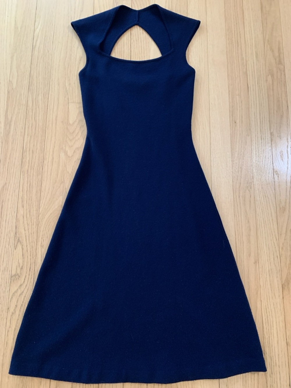 Ralph Lauren Black Label Sleeveless Cut Out A-Line Sweater Dress Navy Blue Small